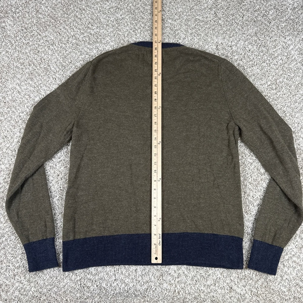 J Crew Sweater Mens L Green Crewneck Ribbed Contrast Hem Cotton Wool - Picture 10 of 12